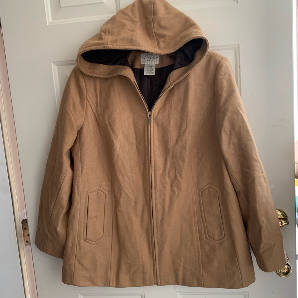 White Stag 60% Wool Tan Hooded Utility Jacket